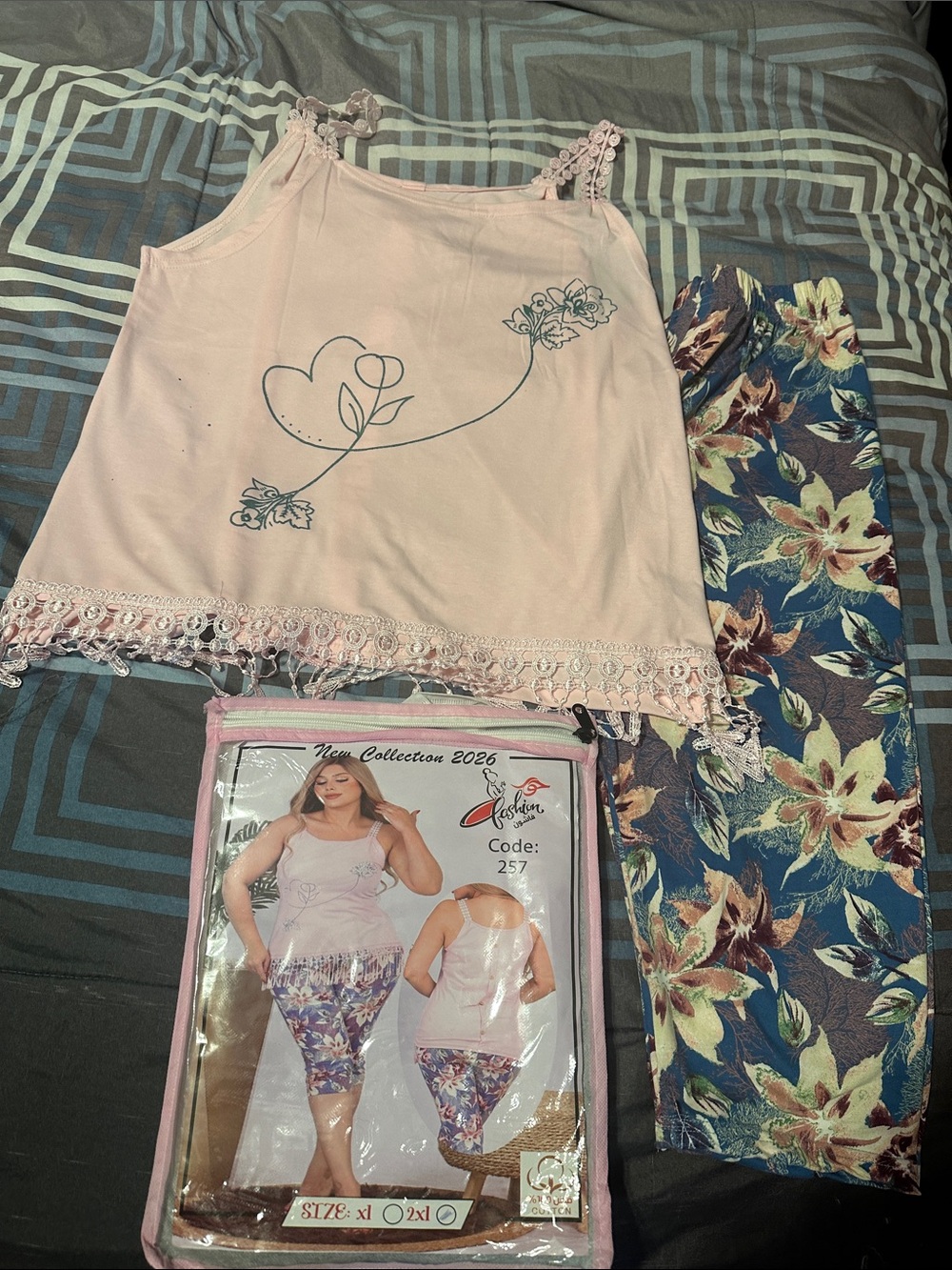 Delicate Pink Lace-Trim Sleep Tank & Floral Pants Pajama Set